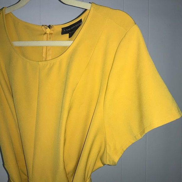 Lane Bryant Lena golden yellow flutter sleeve peplum top Sz 16 self tie waist - Picture 3 of 8